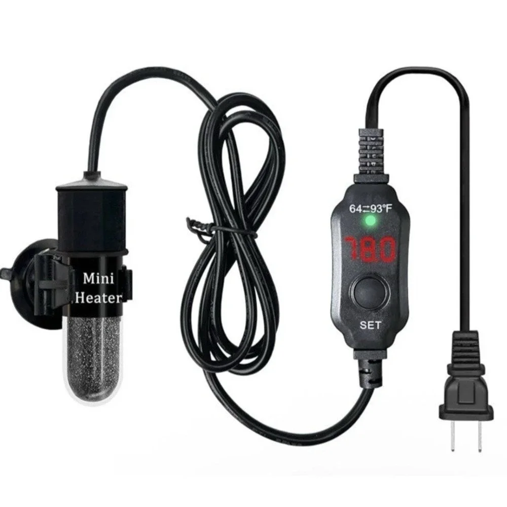 20W Mini Submersible Aquarium Heater Small With Temp Display & Thermometer Fish